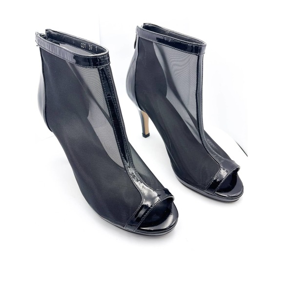 Vero Cuoio Shoes - Vero Cuoio Made in Italy Black Patent Leather Peep-toe Heeled Booties Size 39